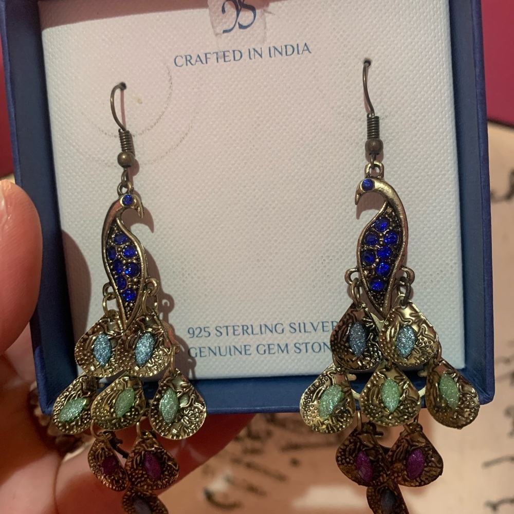 Peacock Design Sterling Silver Earrings